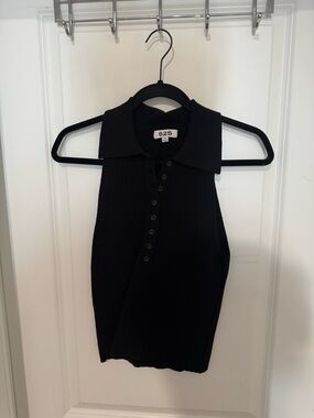 525 America Black Ribbed Sleeveless Polo Camisole
